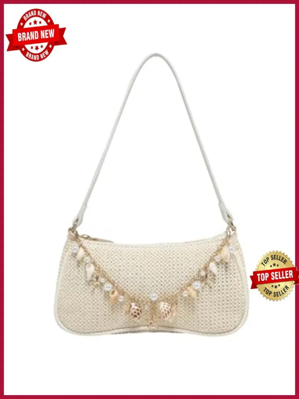 Seashell Beaded Woven Purse Shoulder Bag Vacation Beach Wedding Small Handbag